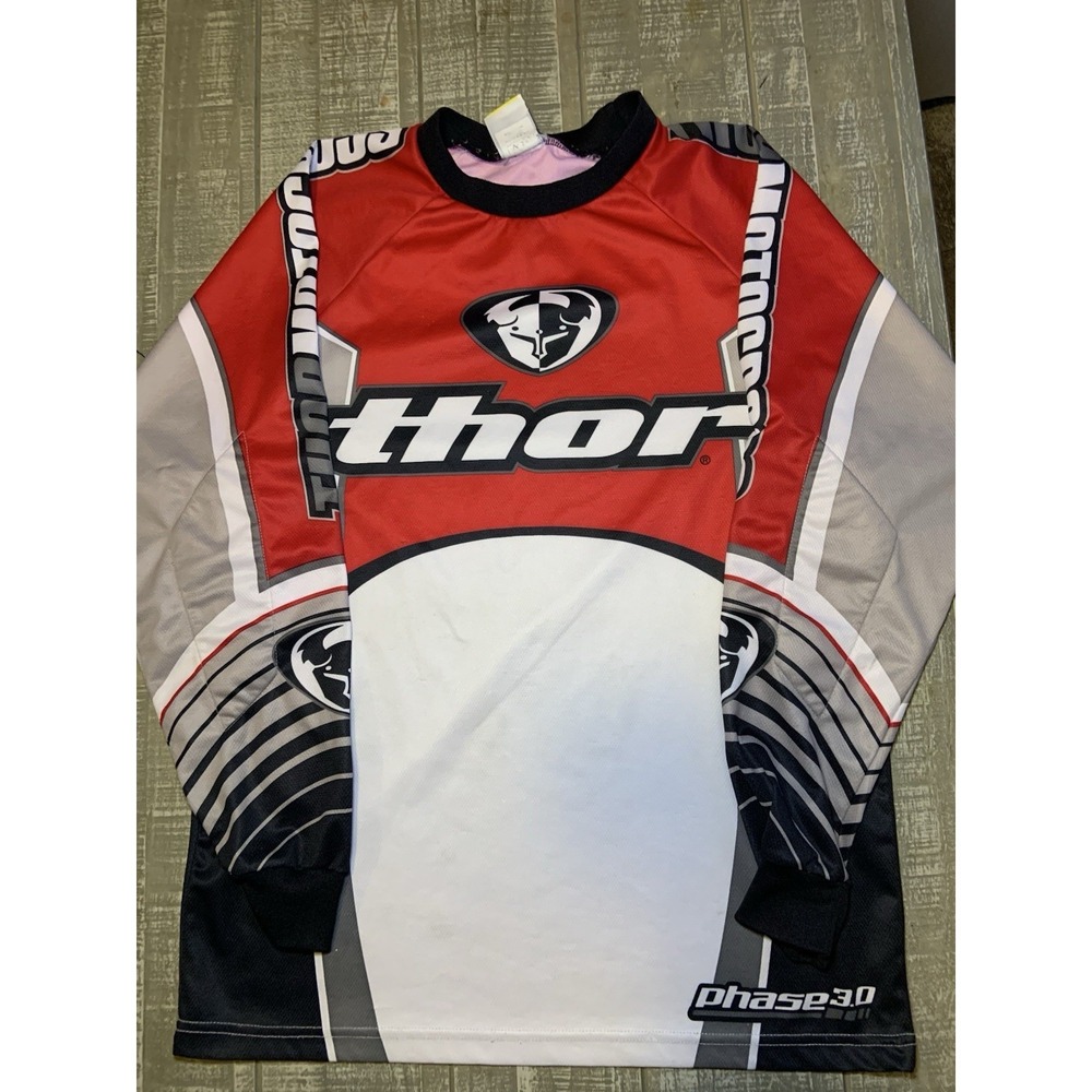 Vintage THOR Motocross Jersey Men's Small Red Long Sleeve Moto Racing‎ Phase 3.0